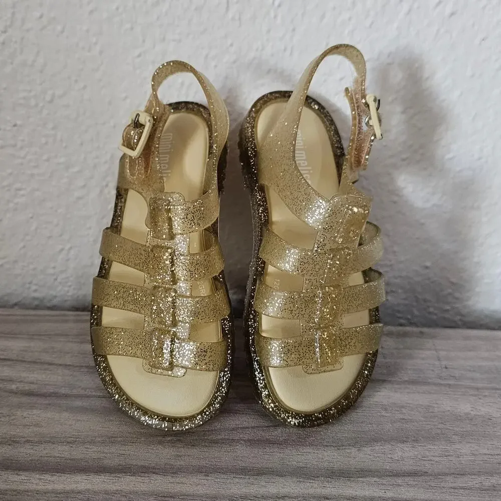 Mini Melisa Flox Sandal Glitter Gold Jelly Shoes Toddlers Little Kids USA 7